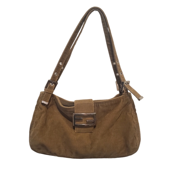 FENDI Baguette Corduroy Authentic Shoulder Bag Purse Clean Vintage Tan Brown - Picture 2 of 13